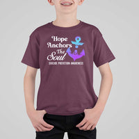 Suicide Prevention Awareness T Shirt For Kid Hope Anchors The Soul Teal And Purple Semicolon - Wonder Print Shop