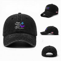 Suicide Prevention Awareness Washed Cotton Baseball Cap Hope Anchors The Soul Teal And Purple Semicolon