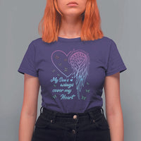Suicide Prevention Awareness T Shirt For Women My Son's Wings Cover My Heart Butterfly - Wonder Print Shop