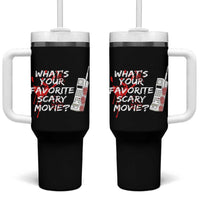 Funny Whats Your Favorite Scary Movie Tumbler With Handle Halloween Horror Film Lover - Wonder Print Shop