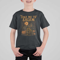 Take Me To Salem T Shirt For Kid Halloween Witch Salem Trip Black Cat Spooky Season - Wonder Print Shop