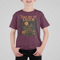 Take Me To Salem T Shirt For Kid Halloween Witch Salem Trip Black Cat Spooky Season - Wonder Print Shop