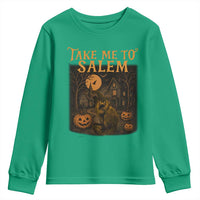 Take Me To Salem Youth Sweatshirt Halloween Witch Salem Trip Black Cat Spooky Season - Wonder Print Shop