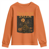 Take Me To Salem Youth Sweatshirt Halloween Witch Salem Trip Black Cat Spooky Season - Wonder Print Shop