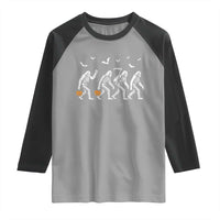 Funny Halloween Bigfoot Raglan Shirt Skeleton Sasquatch Jack O Lantern - Wonder Print Shop
