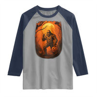 Funny Halloween Bigfoot Scary Spooky Cryptid Sasquatch Raglan Shirt - Wonder Print Shop
