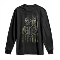 Faith Fishing Hunting Camo US Flag Cross With Hook Christian Long Sleeve Shirt - Wonder Print Shop