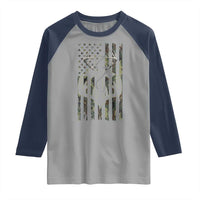 Faith Fishing Hunting Camo US Flag Cross With Hook Christian Raglan Shirt - Wonder Print Shop