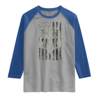 Faith Fishing Hunting Camo US Flag Cross With Hook Christian Raglan Shirt - Wonder Print Shop