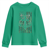 Faith Fishing Hunting Camo US Flag Cross With Hook Christian Youth Sweatshirt - Wonder Print Shop