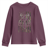 Faith Fishing Hunting Camo US Flag Cross With Hook Christian Youth Sweatshirt - Wonder Print Shop