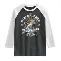 Jesus Made Me A Fisherman I Catch He Cleans Raglan Shirt Christian Fisher - Wonder Print Shop