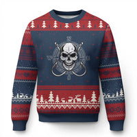 Funny Fishing Lover Ugly Christmas Sweater Pirate Skull Fishing Hook Compass - Wonder Print Shop