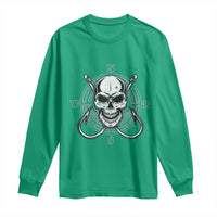 Funny Fishing Lover Long Sleeve Shirt Pirate Skull Fishing Hook Compass - Wonder Print Shop