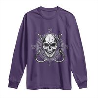 Funny Fishing Lover Long Sleeve Shirt Pirate Skull Fishing Hook Compass - Wonder Print Shop