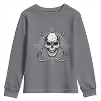 Funny Fishing Lover Youth Sweatshirt Pirate Skull Fishing Hook Compass - Wonder Print Shop