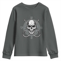 Funny Fishing Lover Youth Sweatshirt Pirate Skull Fishing Hook Compass - Wonder Print Shop