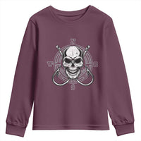 Funny Fishing Lover Youth Sweatshirt Pirate Skull Fishing Hook Compass - Wonder Print Shop
