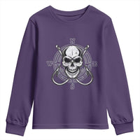 Funny Fishing Lover Youth Sweatshirt Pirate Skull Fishing Hook Compass - Wonder Print Shop