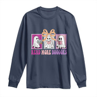 Halloween Teacher Long Sleeve Shirt Read More Boooooks Cute Ghost Reading Books - Wonder Print Shop