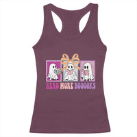 Halloween Teacher Racerback Tank Top Read More Boooooks Cute Ghost Reading Books - Wonder Print Shop