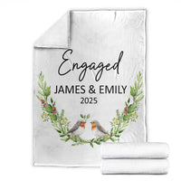 Personalized Engaged Throw Blanket Custom Name Mr & Mrs Engagement Bird Mistletoe - Wonder Print Shop