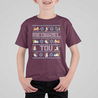 Funny Hanukkah Cats T Shirt For Kid Meowzel Tov Chanukah Menorah David Stars - Wonder Print Shop