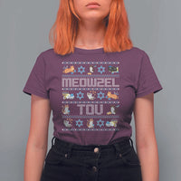 Funny Hanukkah Cats T Shirt For Women Meowzel Tov Chanukah Menorah David Stars - Wonder Print Shop