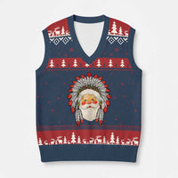 Funny Xmas Native American Indian Santa War Bonnet V-Neck Knit Sweater Vest - Wonder Print Shop