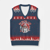 Funny Xmas Native American V-Neck Knit Sweater Vest Ho Ho Lay War Bonnet Santa Indian Tribes - Wonder Print Shop
