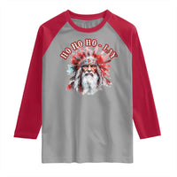 Funny Christmas Native American Raglan Shirt Ho Ho Lay War Bonnet Santa Indian Tribes - Wonder Print Shop