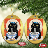 Funny Hanukkah Black Cat Eating Noodle Christmas Ornament - Wonder Print Shop