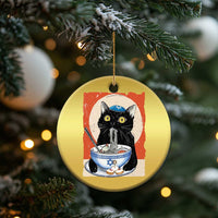 Funny Hanukkah Black Cat Eating Noodle Christmas Ornament - Wonder Print Shop