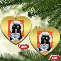 Funny Hanukkah Black Cat Eating Noodle Christmas Ornament - Wonder Print Shop