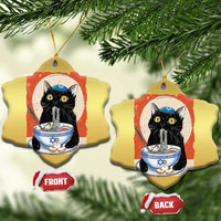 Funny Hanukkah Black Cat Eating Noodle Christmas Ornament - Wonder Print Shop