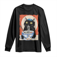 Funny Hanukkah Black Cat Eating Noodle Long Sleeve Shirt