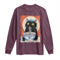 Funny Hanukkah Black Cat Eating Noodle Long Sleeve Shirt