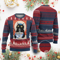 Funny Hanukkah Black Cat Eating Noodle Ugly Christmas Sweater - Wonder Print Shop