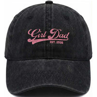 Girl Dad Est 2026 Washed Cotton Baseball Cap Dad Of Girl 2026 Pink Baby Announcement