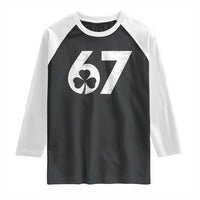 Funny St Patricks Day 67 Six Seven Vintage Shamrock Raglan Shirt