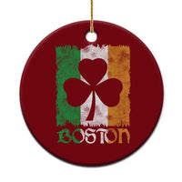 Boston St Patricks Day Ceramic Ornament Distressed Shamrock Vintage Irish Flag