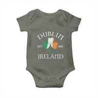 Dublin Ireland Est 988 Baby Onesie St Patricks Day Shamrock Leaf