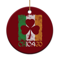 Chicago IL St Patricks Day Ceramic Ornament Distressed Shamrock Vintage Irish Flag