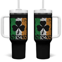Chicago IL St Patricks Day Tumbler With Handle Distressed Shamrock Vintage Irish Flag