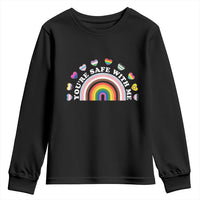 You're Safe With Me Youth Sweatshirt LGBTQ Pride Ally Rainbow Heart