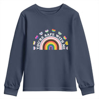 You're Safe With Me Youth Sweatshirt LGBTQ Pride Ally Rainbow Heart