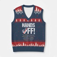 Hands Off V-Neck Knit Sweater Vest Social Security And Medicare Protest Vintage Hand Print - Wonder Print Shop