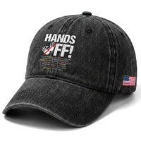 Hands Off Washed Cotton Baseball Cap Social Security And Medicare Protest Vintage Hand Print