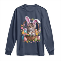 Funny Easter Day Cat Bunny Ears Egg Basket Long Sleeve Shirt