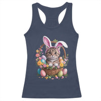 Funny Easter Day Cat Bunny Ears Egg Basket Racerback Tank Top